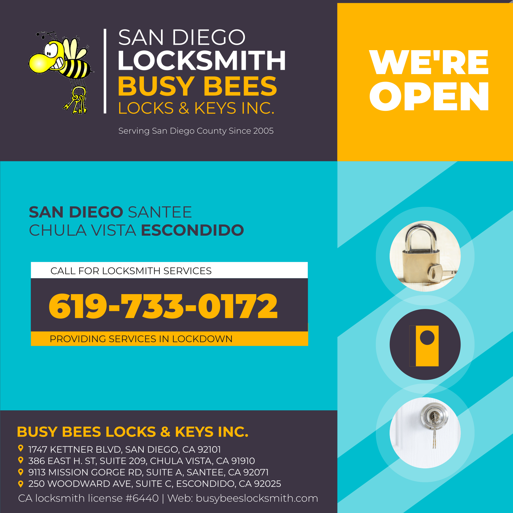 Busy Bees Locksmith Services Available During Coronavirus Lockdown in San Diego